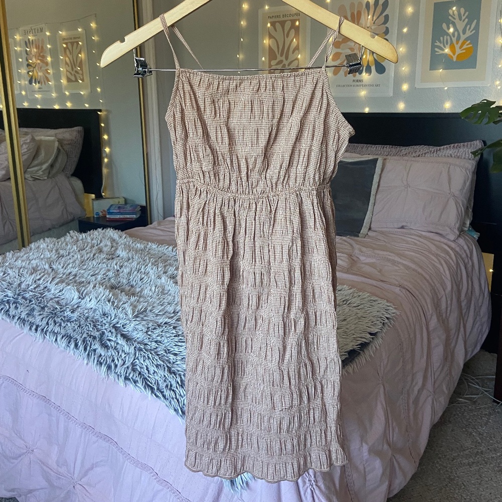 L.A. hearts / PacSun Sundress plaid mostly brown with white with lace up back